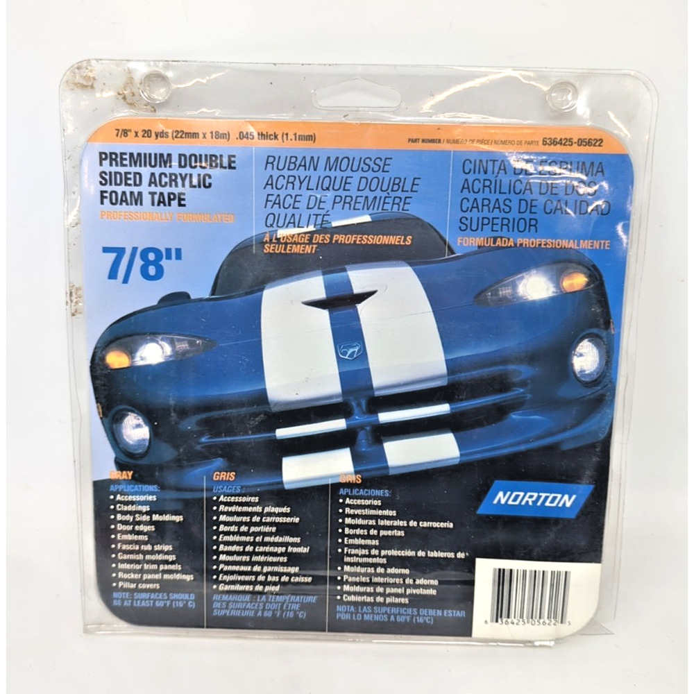 Norton 05622 Double-Sided Automotive Attachment Tape, 7/8" X 20 Yds, .045" Thick